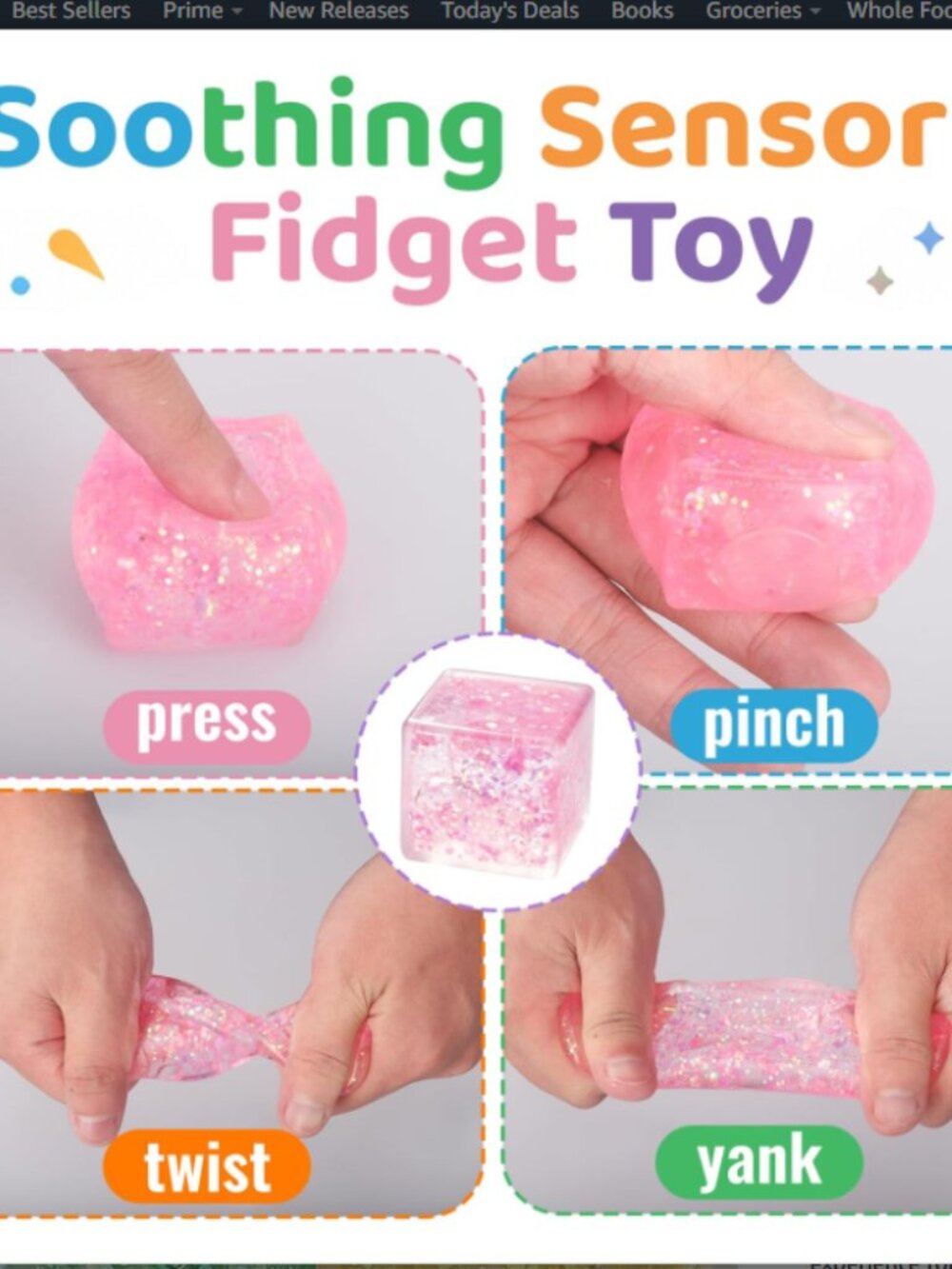 Slow Rise Glitter Ice Cube Squishy Stress Fidget Toy (Qty 1) Random Color - Picture 3 of 4